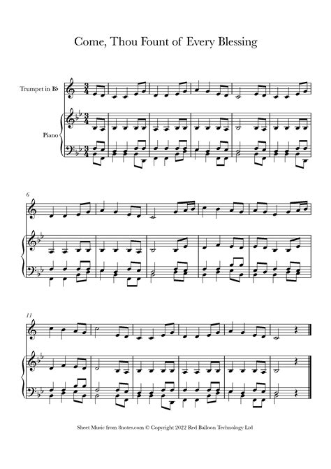 COME, THOU FOUNT OF EVERY BLESSING (Bb Trumpet/Piano And Trumpet Part)